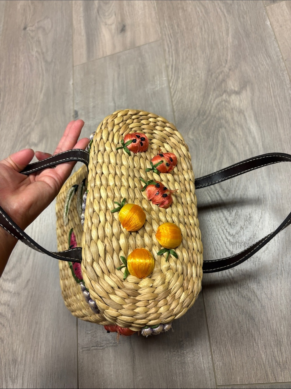 Rafe New York Fruit Embroidered Straw Tote - Picture 3 of 10